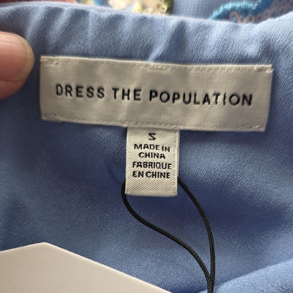 NWT $298 DRESS THE POPULATION NICOLE DRESS IN SKY BLUE MULTI SIZE S - Picture 6 of 9